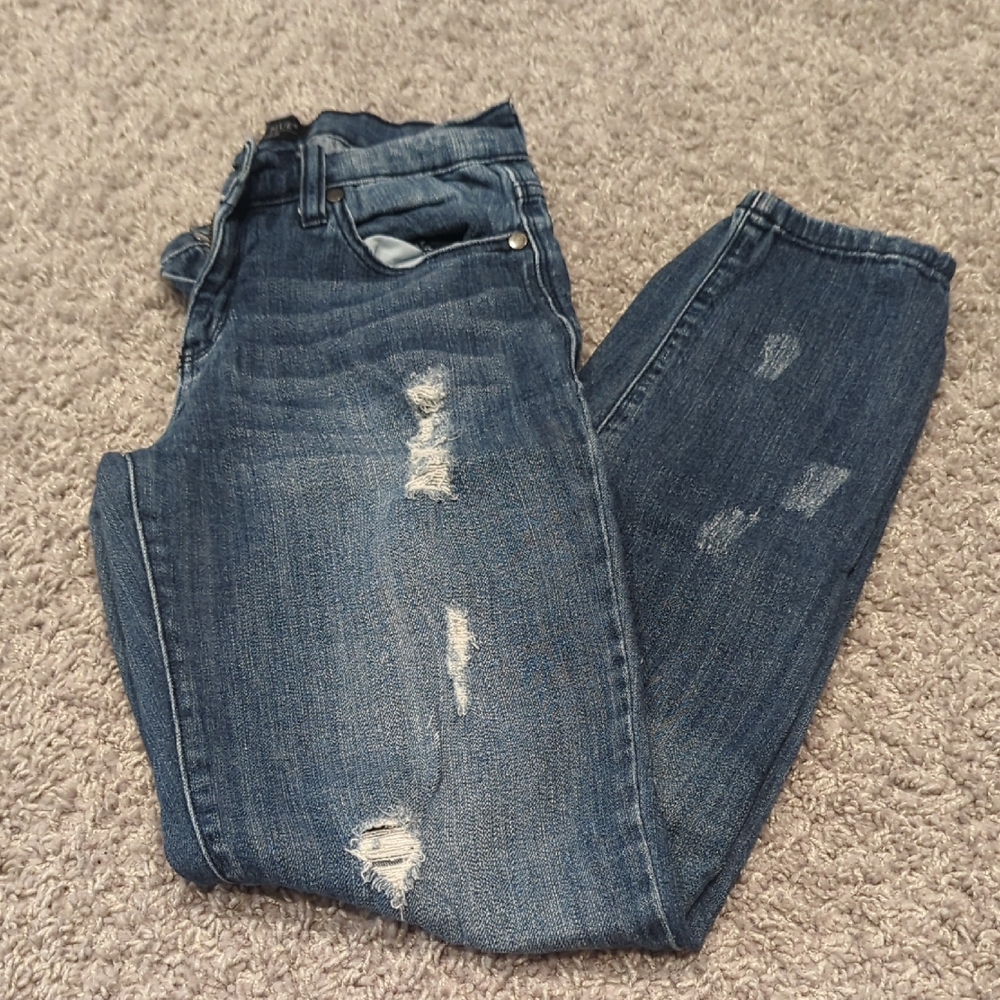Judy Blue Straight Leg Blue Jeans with Distressed Details